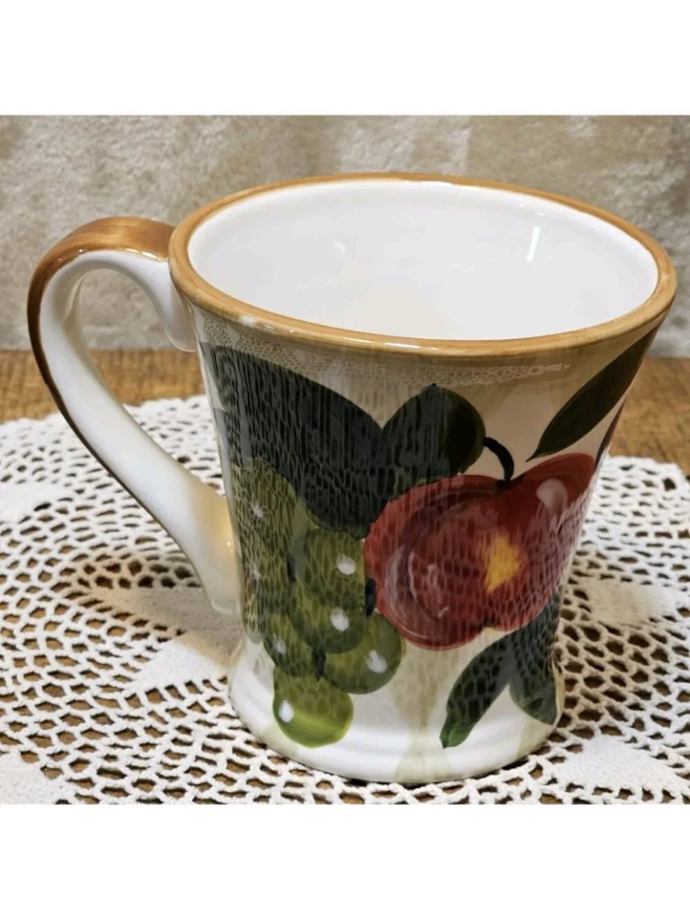 Tabletops Gallery Tuscan Fruit Grapes  Hand Painted Hand Crafted  Ceramic Mug